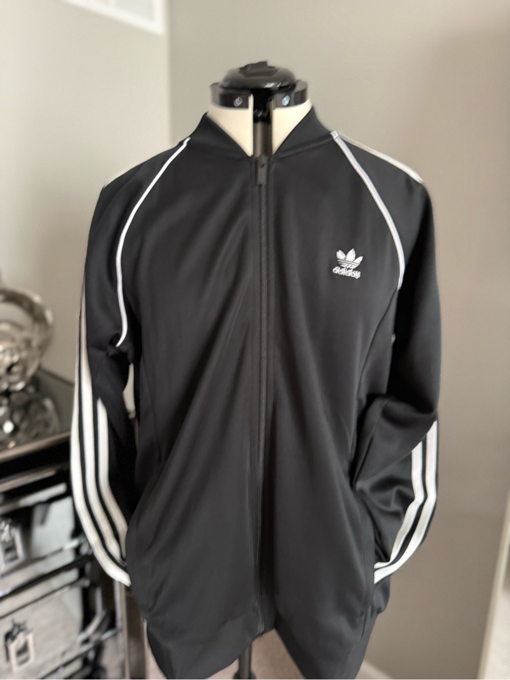 Adidas Unisex Black Track Jacket with White Stripes
